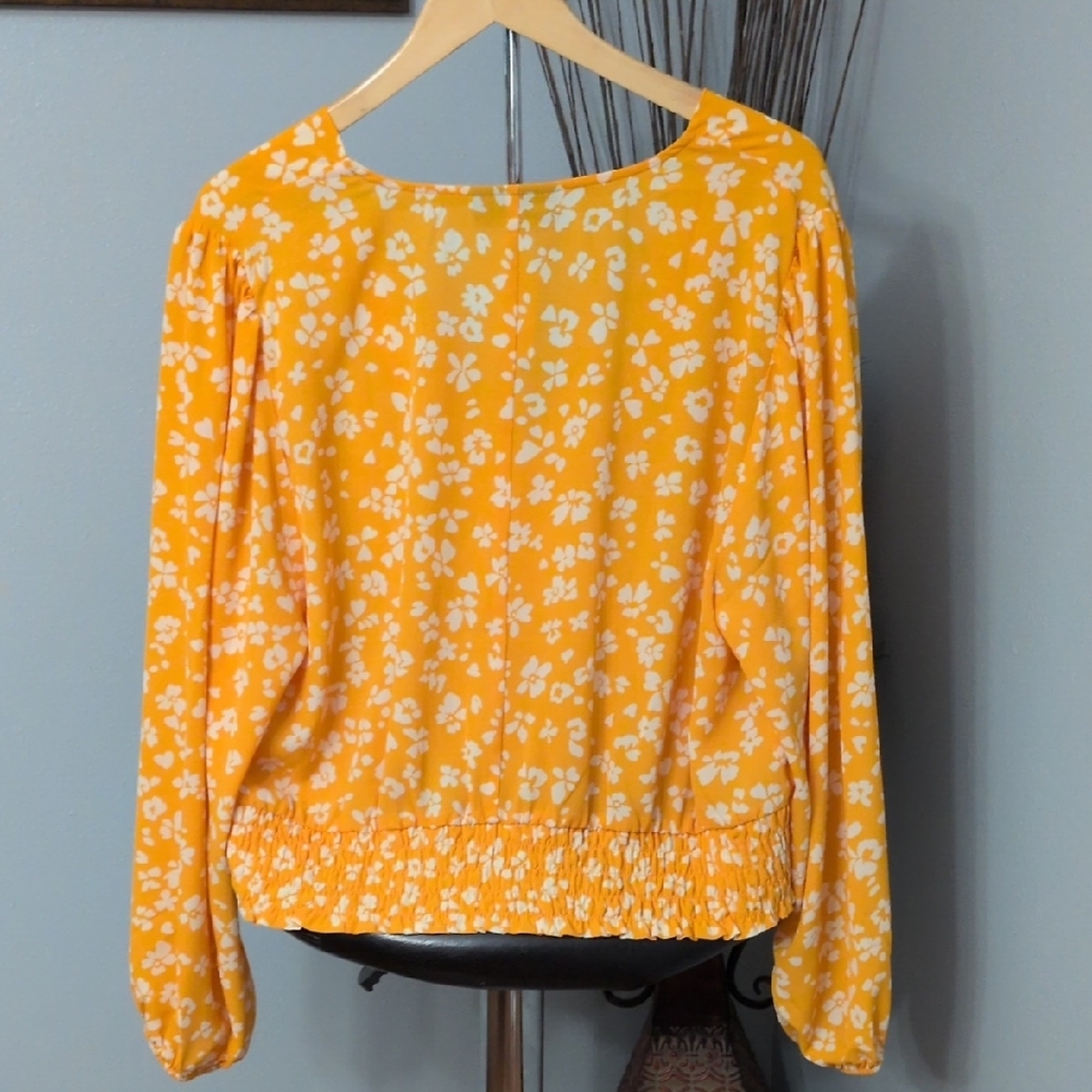Lane Bryant Yellow Floral Wrap Surplice Neck Blouse - Picture 3 of 6